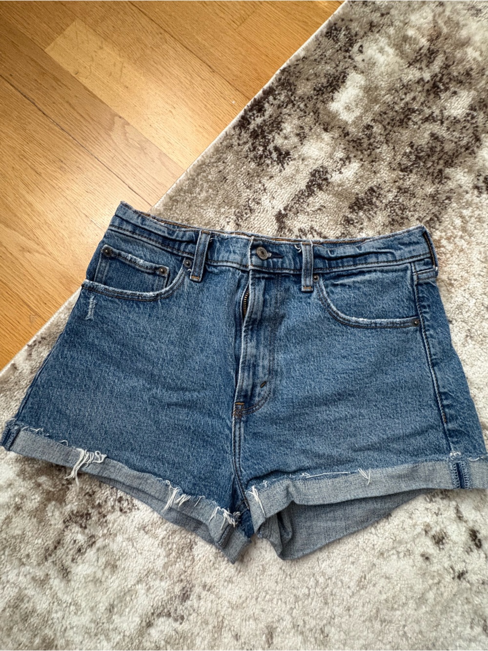 Abercrombie & Fitch Medium Blue Rolled-Hem Denim Shorts